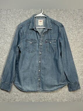 Levi's Red Tab Men’s M Blue Denim Pearl Snap Western Style Cotton Shirt Casual